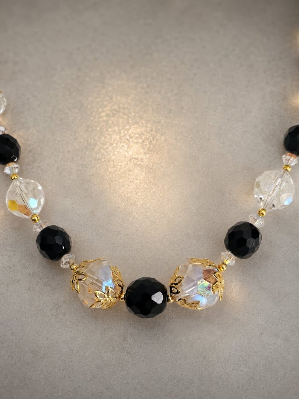 JB Original - Gilded Eclipse | Reclaimed Vintage Black Milk Glass & AB Crystal - Picture 5 of 8